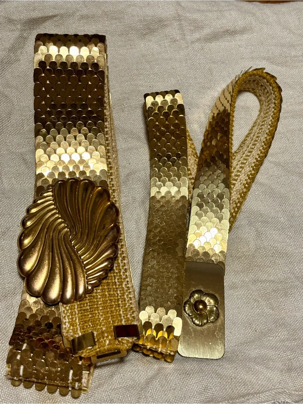 Vintage Gold Sequin Stretch Waist Belt with Decorative Buckle - Women Accessorie